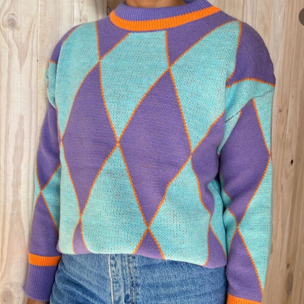 Cider Purple Preppy Argyle Sweater Small Large - Picture 3 of 7